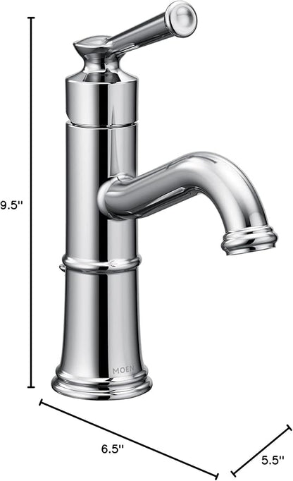 Moen Belfield Chrome One-Handle Bathroom Sink Faucet with Drain Assembly and Optional Deckplate, 6402