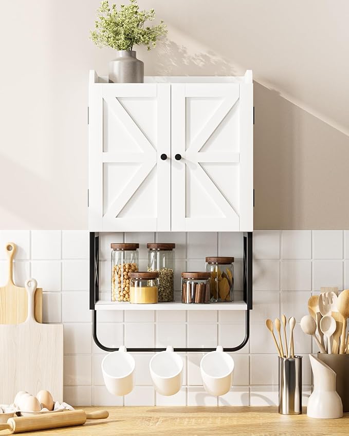 Masupu Bathroom Cabinet Wall Mounted, Wooden Medicine Cupboard with Adjustable Shelves, Space-Saving Wall Storage Unit for Bathroom, Kitchen and Living Room (9"D x 15.35"W x 27.16"H,Countrye White)