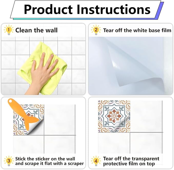 36Pcs 9 Styles Mediterranean Peel and Stick Tile 4 x 4 Inch Decorative Tile Stickers Square Flower Pattern Waterproof PVC Decals for Kitchen Bathroom Backsplash Furniture DIY Home Decor
