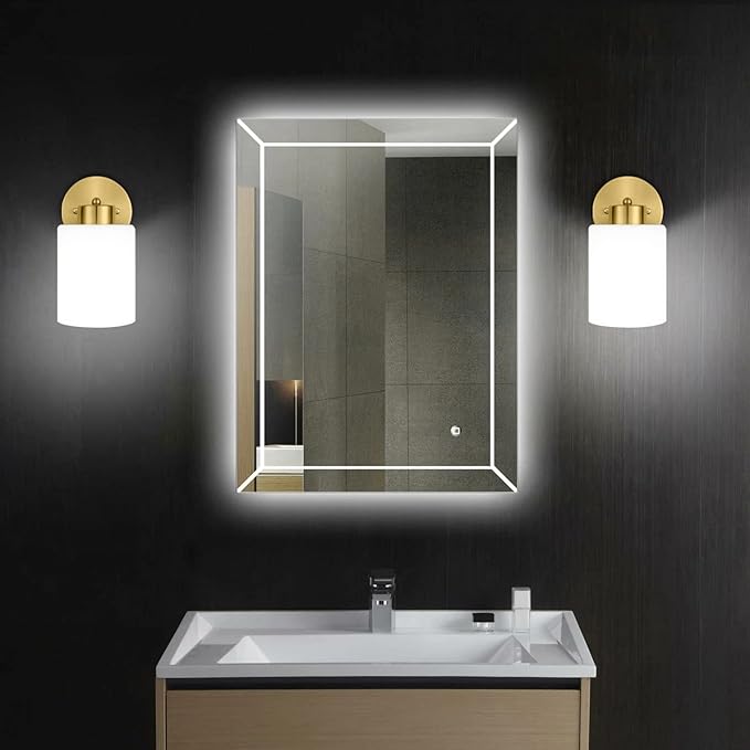 Frosted Wall Sconce Set of Two,Gold Sconce Bathroom Lighting,Modern Brass Vanity Light,Mid-Century Vanity Sconces for Bathroom,Livingroom,Kitchen