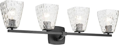 Kichler Marant 33.25" 4-Light Vanity Light with Clear Water Glass in Black, for Bathroom, Powder Room, Over a Mirror, (33.25" W x 9.5" H), 55217BKWTR