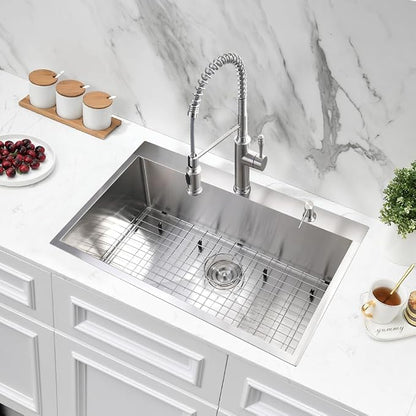 Drop in Kitchen Sink, 28x19 Stainless Steel Kitchen Sink | Drop In Top Mount 16 Gauge Single Bowl Deep Sink with Drain Strainer