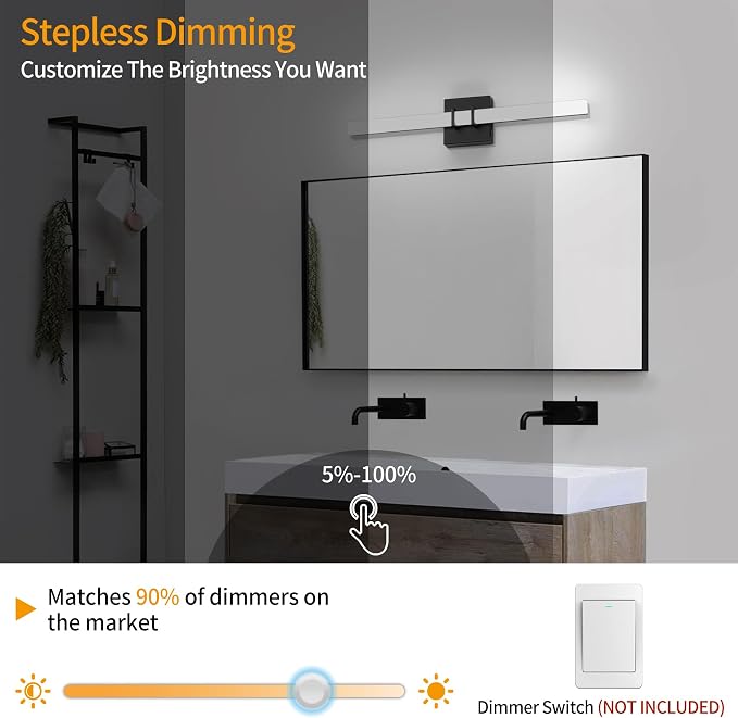Modern Black Vanity Light Bar 24 Inch, 16W 5CCT Dimmable Bathroom Light Fixtures LED Wall Lighting Fixture