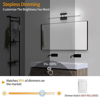 Modern Black Vanity Light Bar 24 Inch, 16W 5CCT Dimmable Bathroom Light Fixtures LED Wall Lighting Fixture