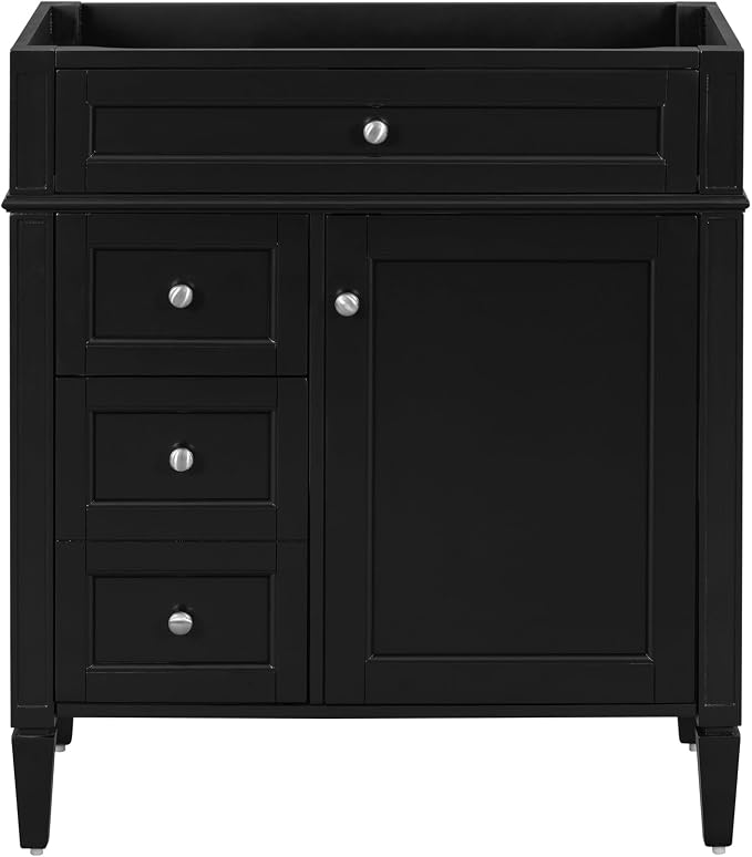 30" Bathroom Vanity Without Top Sink,Modern Freestanding Bath Storage Cabinet with 2 Soft-Close Drawers & Tip-Out Tray,Solid Wood Vanity Only w/Adjustable Shelf & Door Organizer,Black