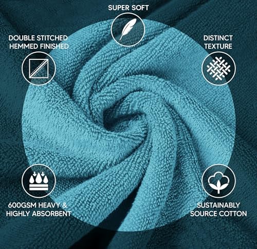 Luxury Hand Towels for Bathroom Set of 4 (16 x 28 Inch) Soft & Absorbent 600GSM Ring Spun Cotton Hand Towel Sets for Bathroom, Gym, Hotel and Spa - Viscose Stripe