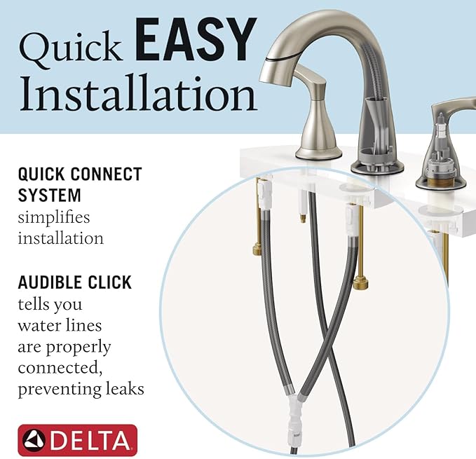 Delta Broadmoor Brushed Nickel Bathroom Faucet with Sprayer, 8 Inch 3 Hole Widespread Bathroom Sink Faucet with Pull Out Sprayer, Push-Pop Drain, SpotShield Stainless 35765LF-SPPD
