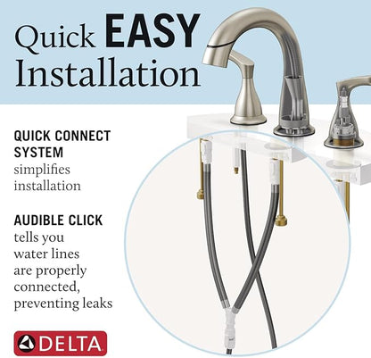 Delta Broadmoor Brushed Nickel Bathroom Faucet with Sprayer, 8 Inch 3 Hole Widespread Bathroom Sink Faucet with Pull Out Sprayer, Push-Pop Drain, SpotShield Stainless 35765LF-SPPD