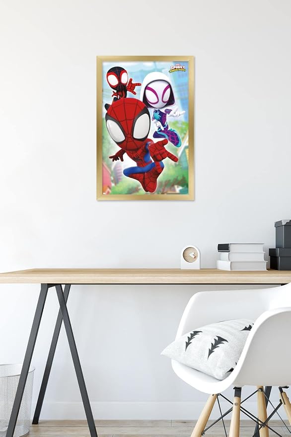 Trends International Marvel Spidey and His Amazing Friends - Webs Wall Poster, 14.72" x 22.37", Gold Framed Version