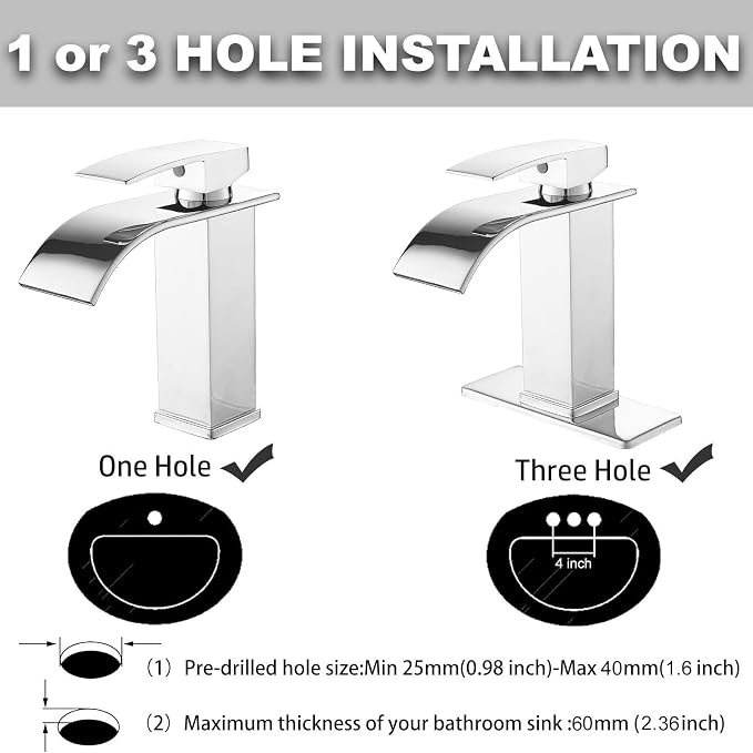 Bathroom Faucet Single Handle Waterfall Bathroom Sink Faucets | Waterfall Spout,Stainless Steel,with Sink Drain Assembly and Basin Plate,Deck Mount,for Lavatory Vanity Sink,Chrome