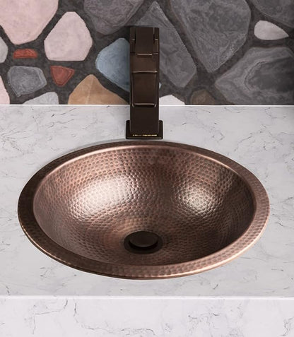 Monarch Abode Bathroom Sink – 16-Inch Rotunda Dual Mount Undermount or Drop In Bathroom Sinks, Bathrooms Hand Hammered Pure Copper Vanity Sink for Countertop, Powder Room, Bath, or Restroom