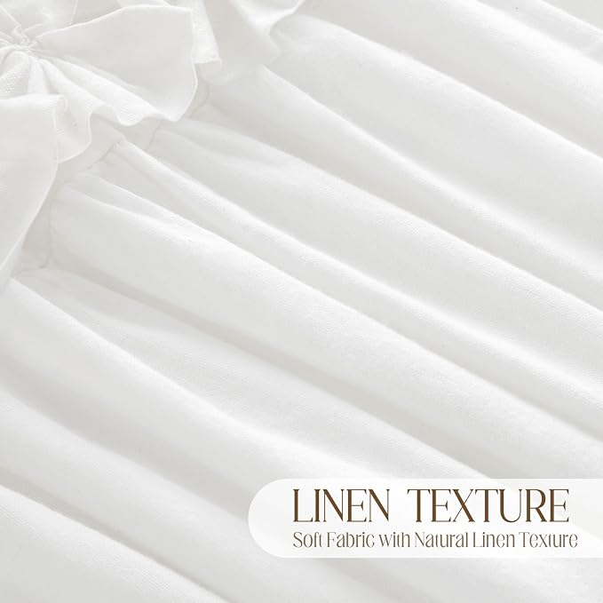 Ruffle Farmhouse Linen Shower Curtain with Vintage Cotton White 72"W x 72"H | Soft Cotton Cloth, Ruffle Bow and Ruffled Hem，Linen Texture，Machine Washable，12 Metal Holes and Plastic Hooks