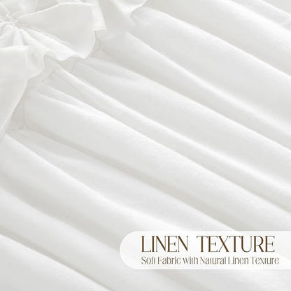 Ruffle Farmhouse Linen Shower Curtain with Vintage Cotton White 72"W x 72"H | Soft Cotton Cloth, Ruffle Bow and Ruffled Hem，Linen Texture，Machine Washable，12 Metal Holes and Plastic Hooks