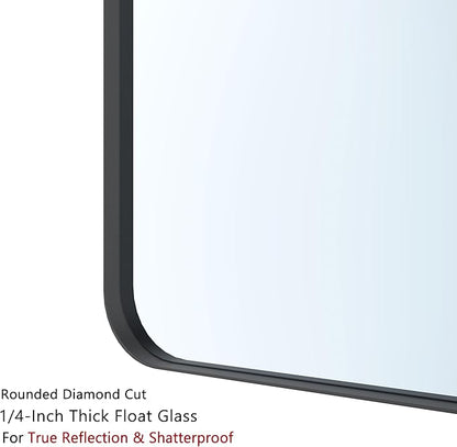 VocalStar Black Bathroom Mirror for Wall, 28 x 36 Inch Rounded Rectangle Metal Framed Bathroom Wall Vanity Mirror Farmhouse, 1/4-inch Shatterproof Glass | Ultra-Flush Hanging