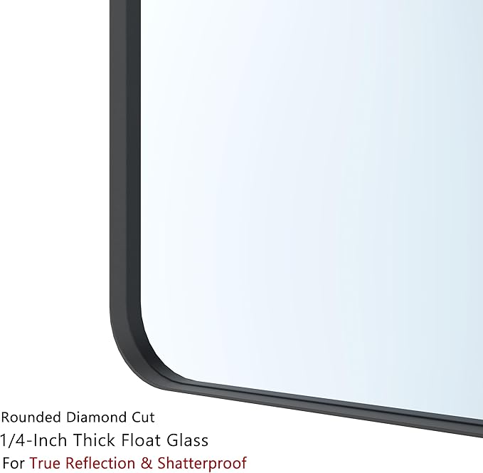 VocalStar Black Metal Framed Bathroom Mirror for Wall, 40 x 30 Inch Large Rounded Rectangle Matte Black Bathroom Vanity Mirror Farmhouse, 1/4-inch Shatterproof Glass | Ultra-Flush Hanging