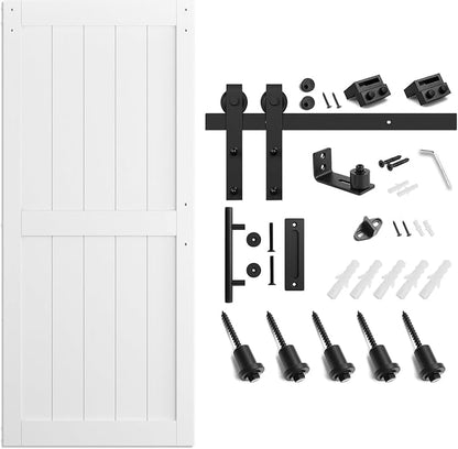 SMARTSTANDARD 38" x 84" White Sliding Barn Door with 6.6FT Black Hardware | Pre-Drilled Ready to Assemble, Waterproof PVC Coating, H-Frame