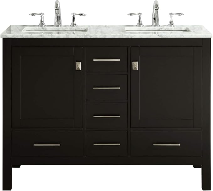 Aberdeen 48 in. Espresso Double Sink Bath Vanity with Carrara Quartz Top and Undermount Porcelain Sinks
