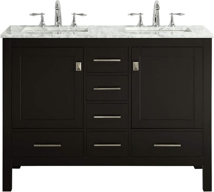 Aberdeen 48 in. Espresso Double Sink Bath Vanity with Carrara Quartz Top and Undermount Porcelain Sinks