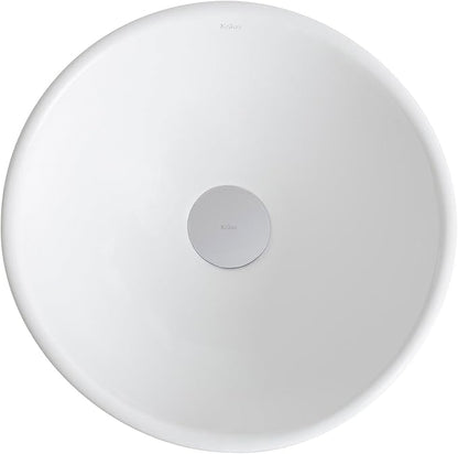 Kraus KCV-341-BN Modern Elavo Ceramic Small Round Vessel Bathroom Sink with Pop Up Drain, Brushed Nickel/White