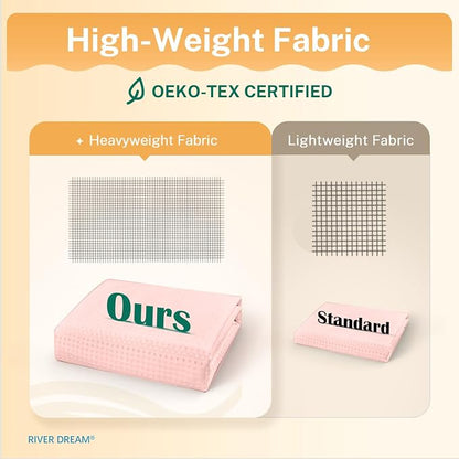 River Dream Waffle No Hook Shower Curtain with Liner,Light Pink,71x74 | Dotted Waffle,Snap-in Liner,Heavy Duty,Quick Dry,Mesh Top Window,With Bottom Magnets,Hotel-Grade,Washable,Standard Size