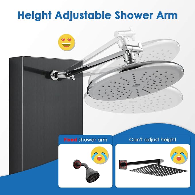 ROVOGO Shower Panel Tower System With Height Adjustable Shower Head, Black | Self-Cleaning Rain Shower and Handheld, 6 Body Jets, Brass Shower Arm and Valves, Stainless Steel Shower Column 43.3 inch