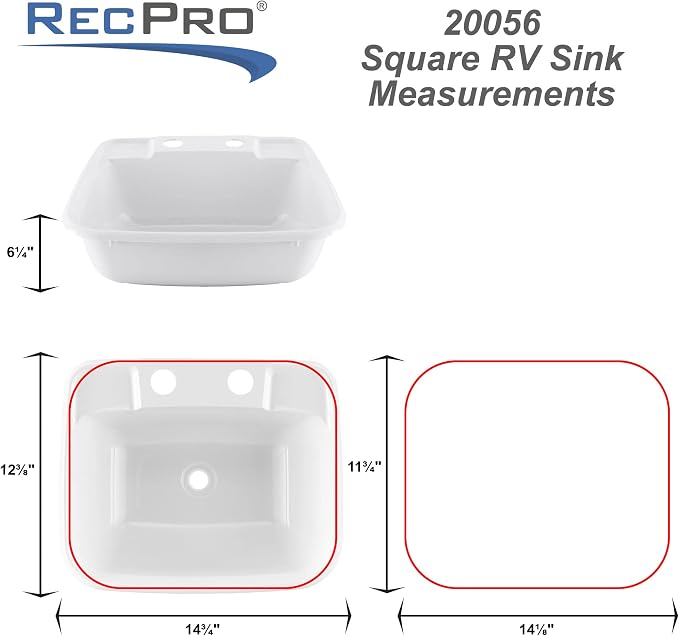 RecPro RV White Bathroom Sink with Faucet Single Bowl Plastic Lavatory