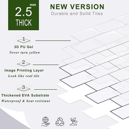 STICKGOO Subway Tile Peel and Stick Backsplash, Thicker Design 12" x 12" Stick on Backsplash Tiles for Kitchen, Bathroom, Wall Tile (5 Sheets, Warm White with Grey Grout)