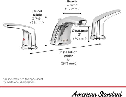 American Standard 7075800.295 Colony Pro 8 in. Widespread 2-Handle Low-Arc Bathroom Faucet with Pop-Up Drain Assembly, 1.2 GPM, Brushed Nickel