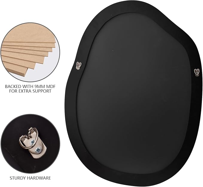 Black Irregular Mirror for Bathroom Asymmetrical Wood Vanity Mirror 24"x32" | Farmhouse Accent Vanity Mirror Hanging Horizontal/Vertical Black Wood Wall Mirror Decorative for Bathroom Bedroom Entryway
