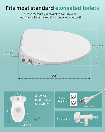 SR SUN RISE Electric Bidet Toilet Seat Elongated - Dual Nozzles for Female & Hip, Comfort Heated Seat & Air Dryer, 6 Wash Modes, Remote & Knob Control, Silent Close Lid, Nightlight, Ultra-Slim