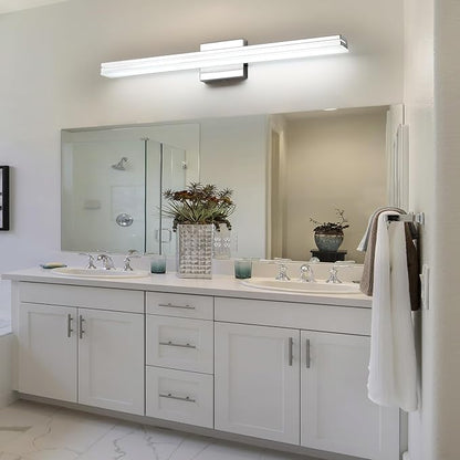 SineRise LED Modern Bathroom Vanity Light Bar (32-Inch, 3000K/4000K/6000K), Chrome Dimmable Modern Acrylic Bathroom Wall Lighting Fixtures Over Mirror