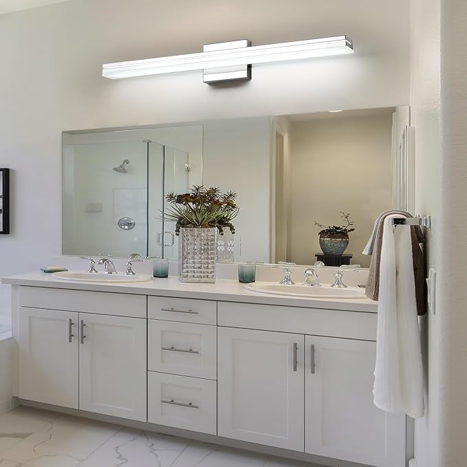 SineRise LED Modern Bathroom Vanity Light Bar (24-Inch, 3000K/4000K/6000K), Chrome Dimmable Modern Acrylic Bathroom Wall Lighting Fixtures Over Mirror