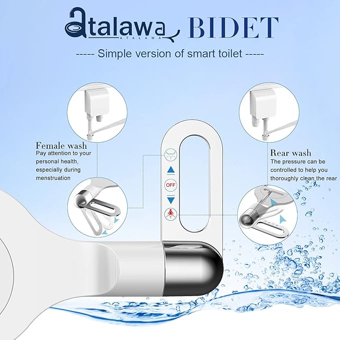 Bidet Toilet Seat Attachment Ultra Slim Bidet With Self Cleaning Dual Nozzle Adjustable Water Non Electric Bidet Fresh Water Spray for Sanitary and Feminine Wash (Sliver)