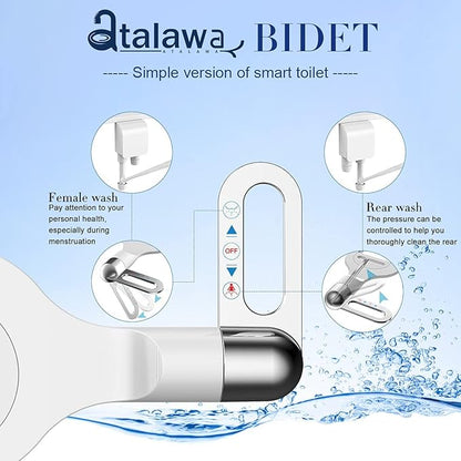 Bidet Toilet Seat Attachment Ultra Slim Bidet With Self Cleaning Dual Nozzle Adjustable Water Non Electric Bidet Fresh Water Spray for Sanitary and Feminine Wash (Sliver)