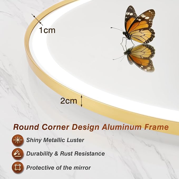 26x40 Inch Arched Gold Framed LED Bathroom Mirror with Lights,Smart Bathroom Mirror,Motion Sensor,Tempered Glass,Anti-Fog,Stepless Dimmable & 3 Colors,Memory,Vanity Mirror for Wall