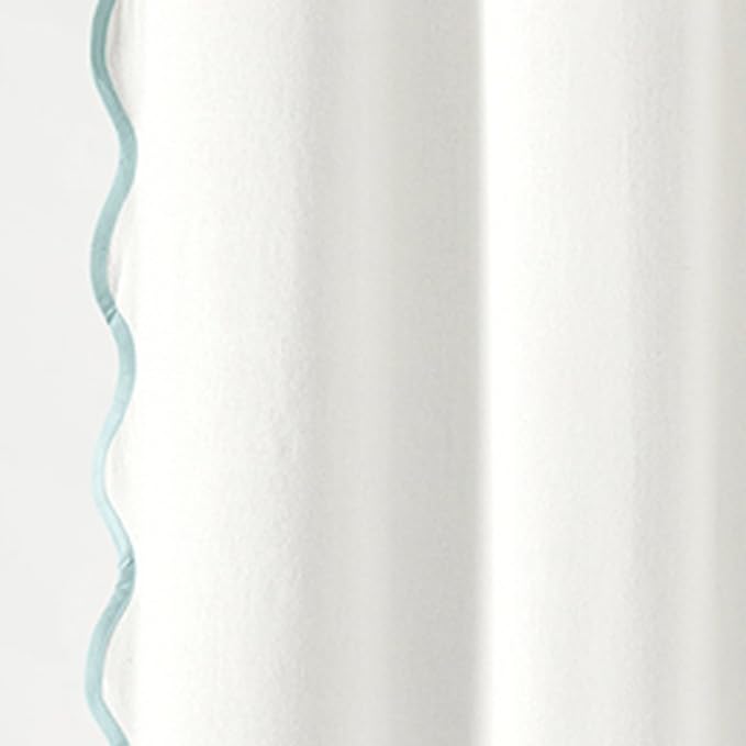 Lush Decor Coastal Chic Scallop Edge Linen-Textured Shower Curtain, Single 72" W x 72" L, Blue & White - Scalloped Shower Curtains - Coastal Bathroom Curtain