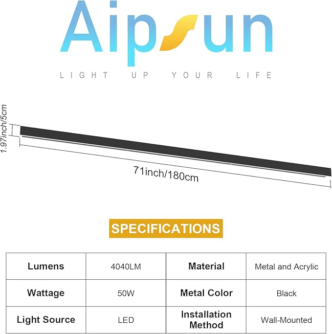 Aipsun Outdoor Lights 2 Packs,Modern Outdoor Wall Light 71inch Long Strip LED Wall Sconce IP65 Anti Rust Warm Light Fixture 3000K Exterior Wall Mount Lights for Entrance, Hallway, Garage, Porch
