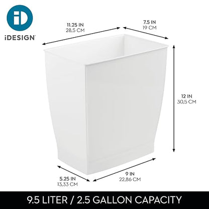 iDesign,Plastic Spa Rectangular Trash, Waste Basket Garbage Can for Bathroom, Bedroom, Home Office, Dorm, College, 2.5 Gallon, White | Slim Rectangle, For Bedroom, For Office, For Dorm