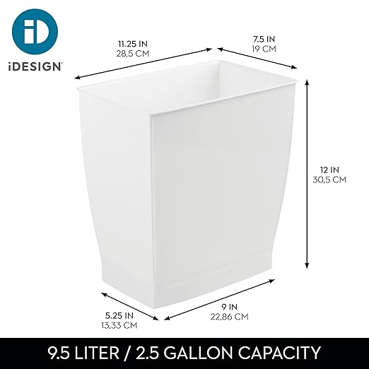 iDesign Small Plastic Bathroom Trash Can, 4-Pack, White | Slim Rectangle, For Bedroom, Office, Dorm