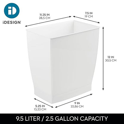 iDesign Small Plastic Bathroom Trash Can, 4-Pack, White | Slim Rectangle, For Bedroom, Office, Dorm