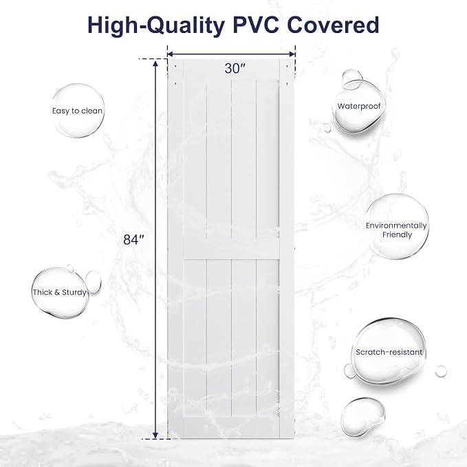 SMARTSTANDARD 30" x 84" White Sliding Barn Door with 5FT Silver Hardware | Pre-Drilled Ready to Assemble, Waterproof PVC Coating, H-Frame