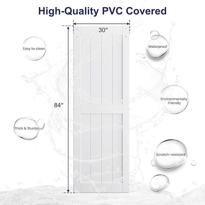 SMARTSTANDARD 30" x 84" White Sliding Barn Door with 5FT Silver Hardware | Pre-Drilled Ready to Assemble, Waterproof PVC Coating, H-Frame