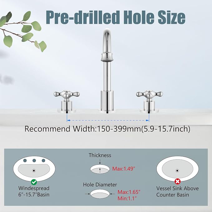 3 Hole Bathroom Sink Faucet Widespread Metal Label Polish Chrome | High-Arc Swivel Spout,Pop Up Drain,Cross Handle,cUPC Hose,for 6-16″Centerset Basin,Farmhouse,RV,Vanity,Lavatory 8" Mixer Tap