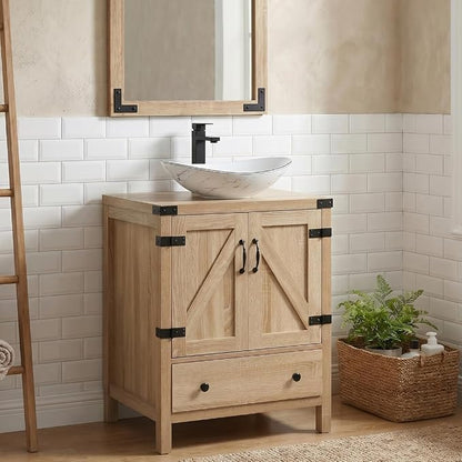 24 inch Natural Color Bathroom Vanity, Rustic Fixture Standing Pedestal Cabinet Without Sink