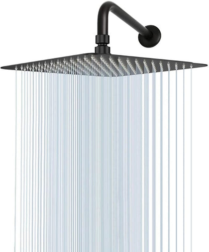 NearMoon Square Rain Shower Head With Extension Arm, Large Stainless Steel Rainfall Shower-Waterfall Full Body Coverage (12 Inch, Matte Black)