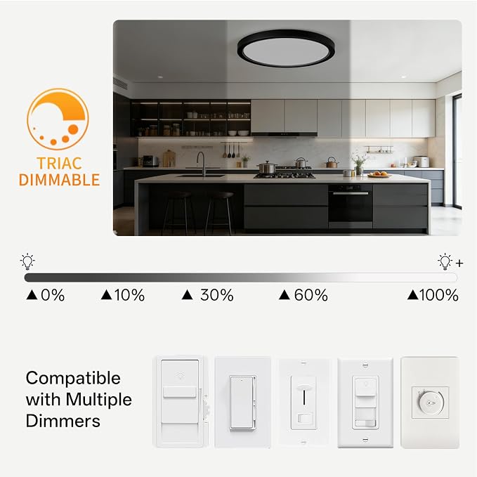 12Inch 4Pack LED Flush Mount Ceiling Light,5CCT,ETL Listed,Dimmable Black | Hardwired 5CCT Selectable 2700K-5000K,24W 3200LM Dimmable Round Flat Panel Light Fixture for Bedroom,Kitchen,Bathroom&Indoor