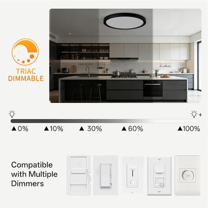 12Inch LED Flush Mount Ceiling Light,5CCT,ETL Listed,Dimmable Black | Hardwired 5CCT Selectable 2700K-5000K,24W 3200LM Dimmable Round Flat Panel Light Fixture for Bedroom,Kitchen,Bathroom&Indoor