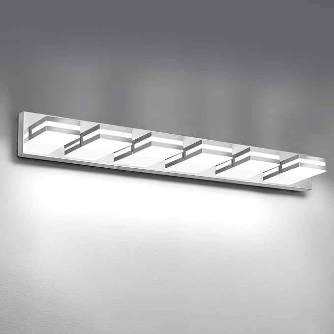 IZORRO LED Modern Bathroom Lights Fixtures(6-Light,Dimmable),Chrome Acrylic Wall Lighting,Vanity Lights for Bathroom Over Mirror - 6000k 36In （No Assembly Required）