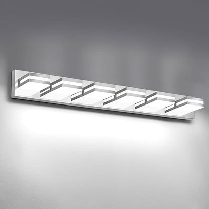 IZORRO LED Modern Bathroom Lights Fixtures(6-Light,Dimmable),Chrome Acrylic Wall Lighting,Vanity Lights for Bathroom Over Mirror - 6000k 36In （No Assembly Required）