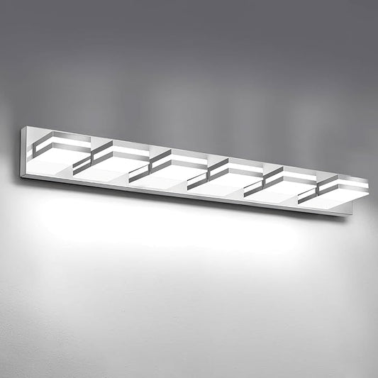 IZORRO LED Modern Bathroom Lights Fixtures(6-Light,Dimmable),Chrome Acrylic Wall Lighting,Vanity Lights for Bathroom Over Mirror - 6000k 36In （No Assembly Required）